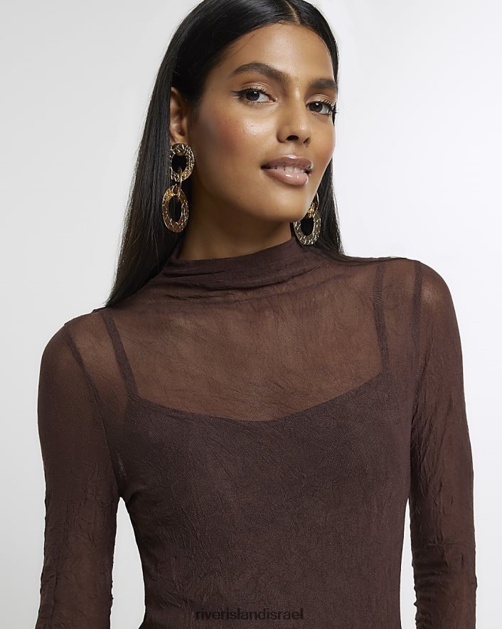 לבוש River Island שמלת מקסי רשת bodycon חום נשים BDZ4084208