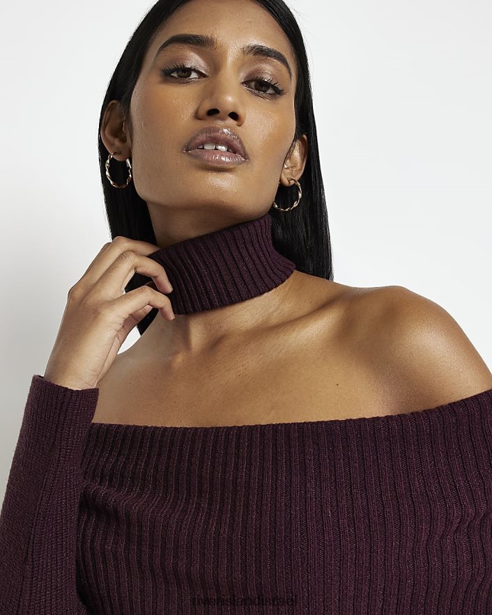 לבוש River Island שמלת מידי סריג ברדו bodycon אָדוֹם נשים BDZ408422