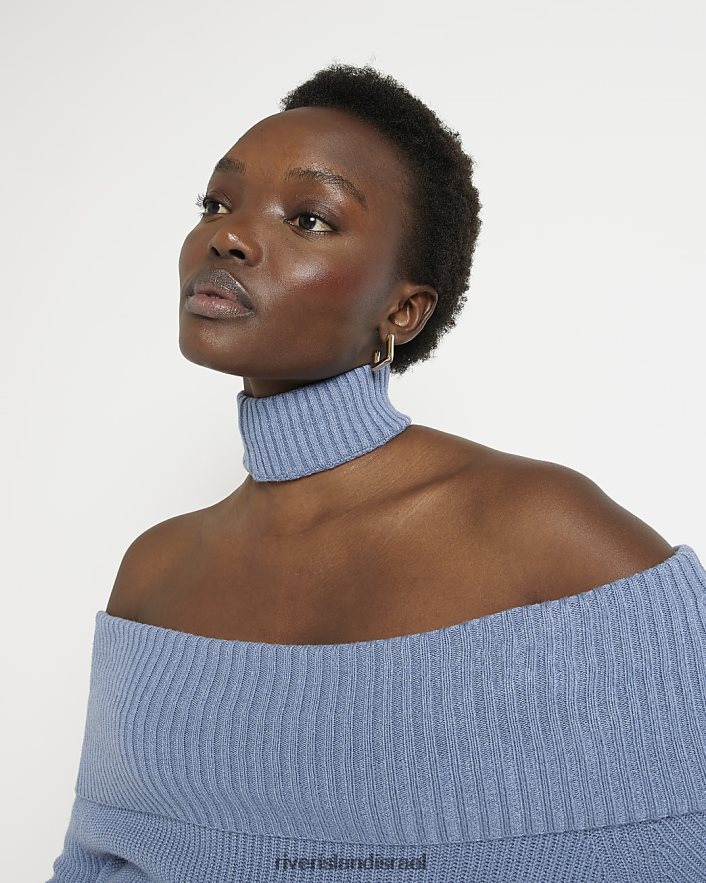 לבוש River Island שמלת מידי סריג ברדו bodycon כְּחוֹל נשים BDZ408424