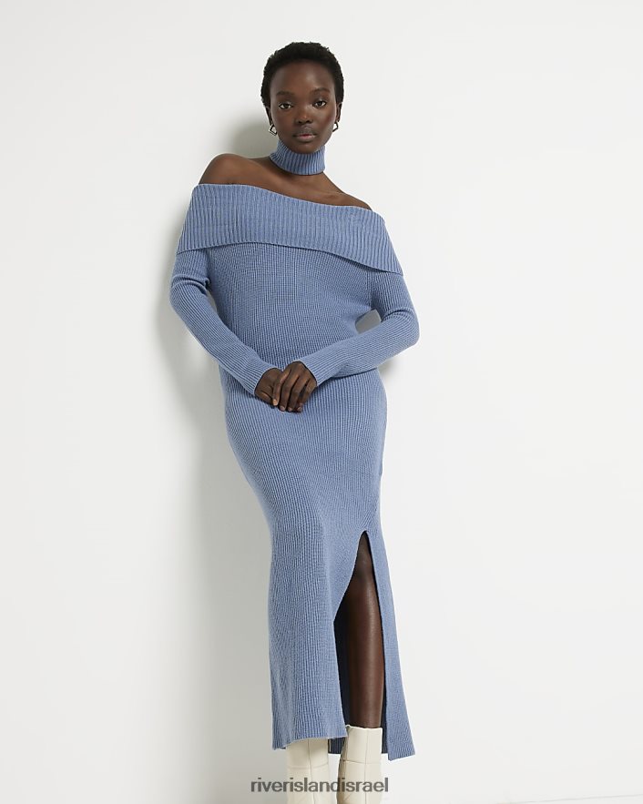 לבוש River Island שמלת מידי סריג ברדו bodycon כְּחוֹל נשים BDZ408424