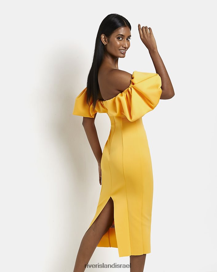 לבוש River Island שמלת מידי של ברדו bodycon צהוב נשים BDZ408453