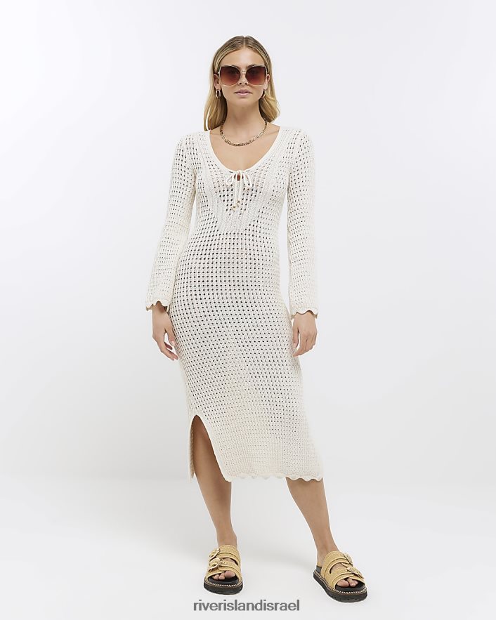 לבוש River Island שמלת מידי סרוגה bodycon לבן נשים BDZ4084822