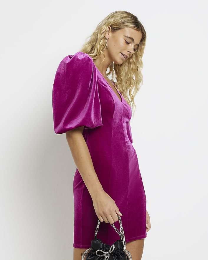 לבוש River Island שמלת מיני bodycon מקטיפה וָרוֹד נשים BDZ4084957
