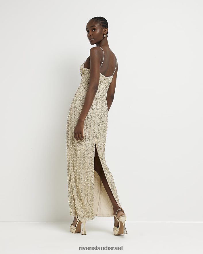 לבוש River Island שמלת מקסי מעוטרת של bodycon זהב נשים BDZ4084975
