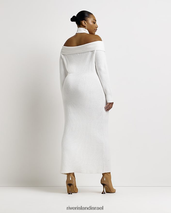 לבוש River Island בתוספת שמלת מידי סריג ברדו bodycon לבן נשים BDZ4085194