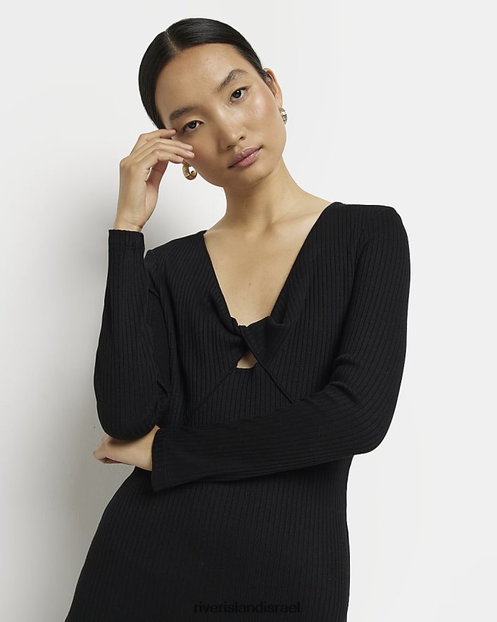 לבוש River Island שמלת מידי מצולעת bodycon שָׁחוֹר נשים BDZ408581