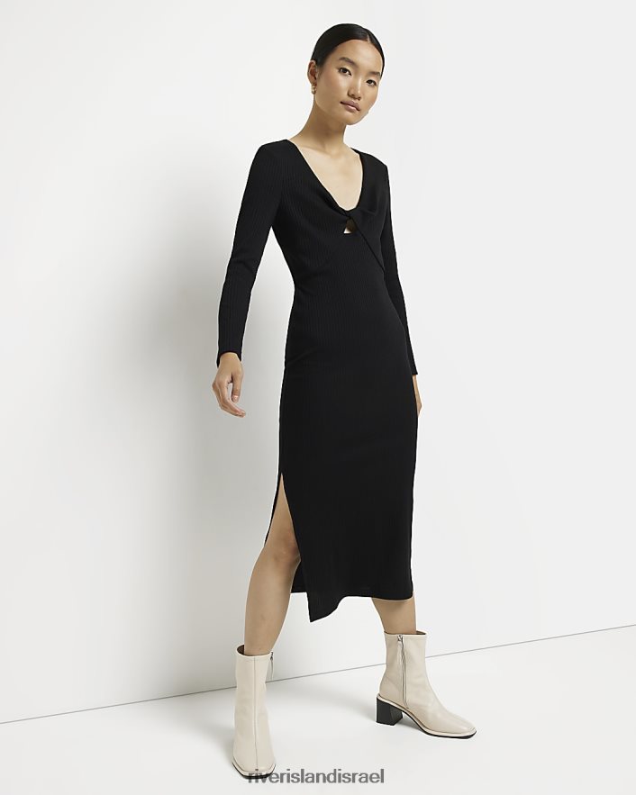 לבוש River Island שמלת מידי מצולעת bodycon שָׁחוֹר נשים BDZ408581