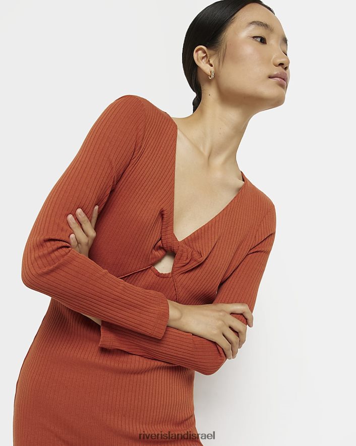 לבוש River Island שמלת מידי מצולעת bodycon תפוז נשים BDZ408582