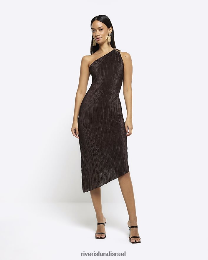 לבוש River Island שמלת מידי bodycon אסימטרית plisse חום נשים BDZ4083992