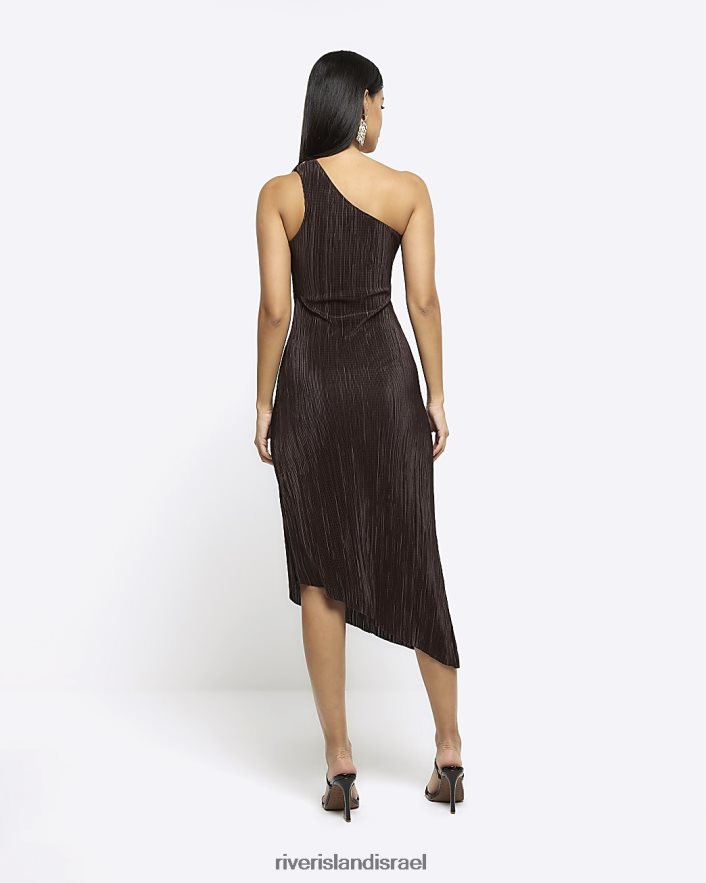 לבוש River Island שמלת מידי bodycon אסימטרית plisse חום נשים BDZ4083992