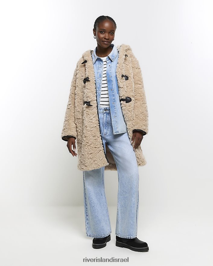 לבוש River Island מעיל דאפל של borg חום נשים BDZ408412