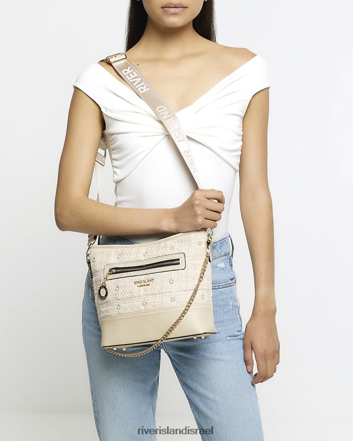 אביזרים River Island תיק קרוס גוף עם פנינת boucle קרם נשים BDZ4081250
