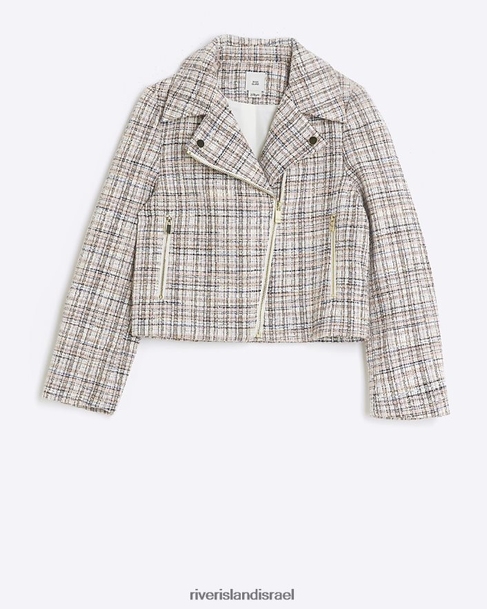 לבוש River Island מעיל אופנוענים מסוג boucle check שָׁחוֹר בנות BDZ4086003