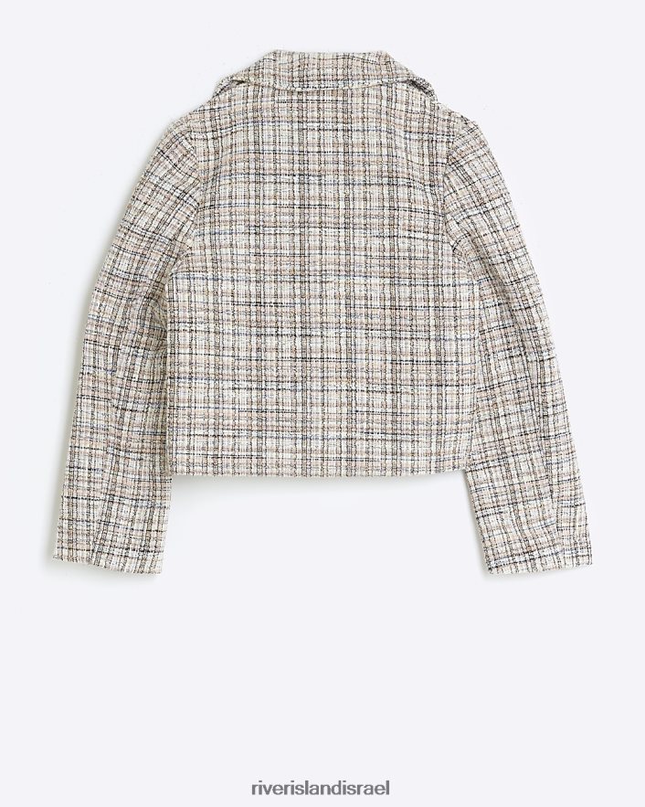 לבוש River Island מעיל אופנוענים מסוג boucle check שָׁחוֹר בנות BDZ4086003