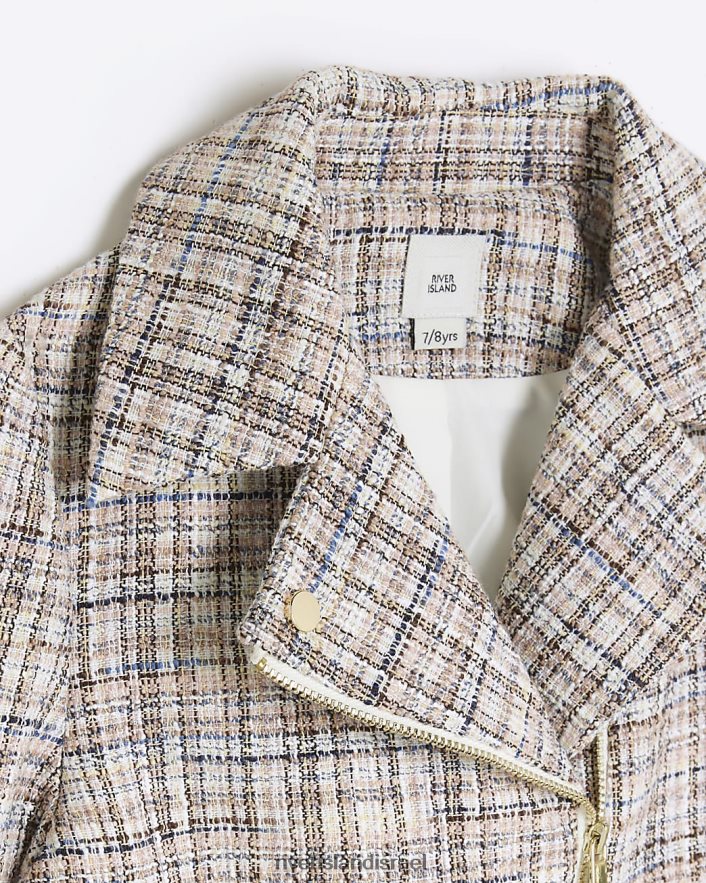 לבוש River Island מעיל אופנוענים מסוג boucle check שָׁחוֹר בנות BDZ4086003