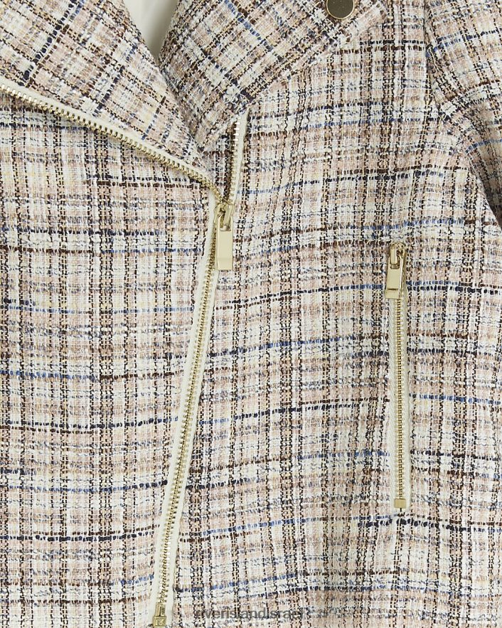 לבוש River Island מעיל אופנוענים מסוג boucle check שָׁחוֹר בנות BDZ4086003