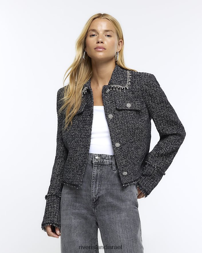 לבוש River Island בלייזר צווארון boucle diamante שָׁחוֹר נשים BDZ4083724