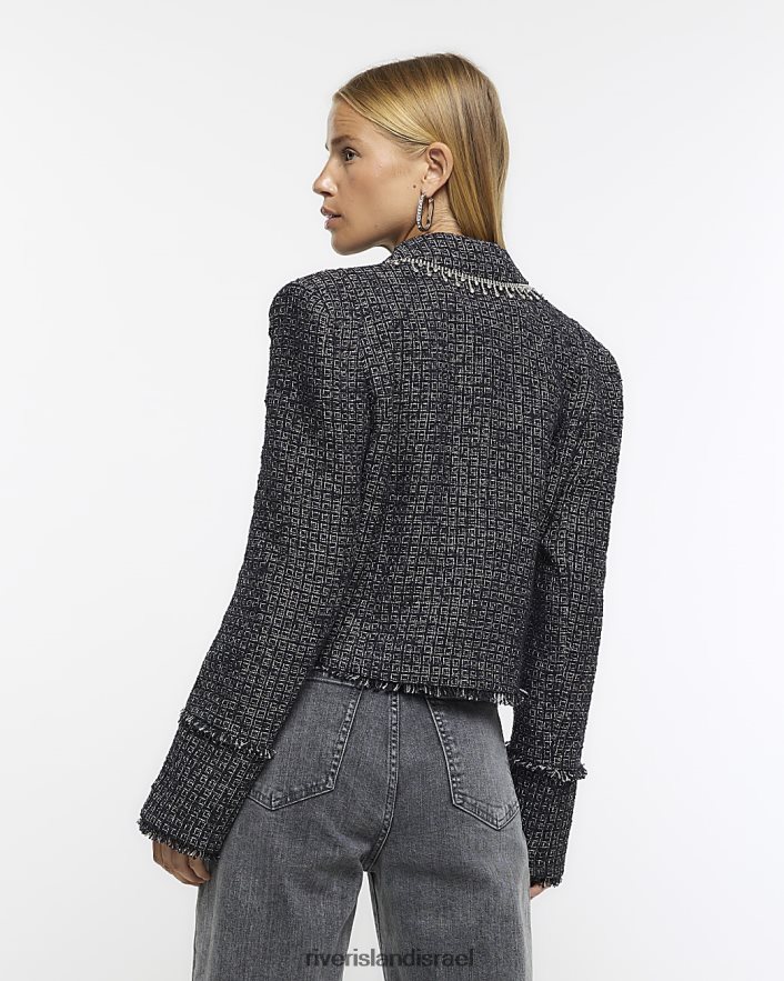 לבוש River Island בלייזר צווארון boucle diamante שָׁחוֹר נשים BDZ4083724