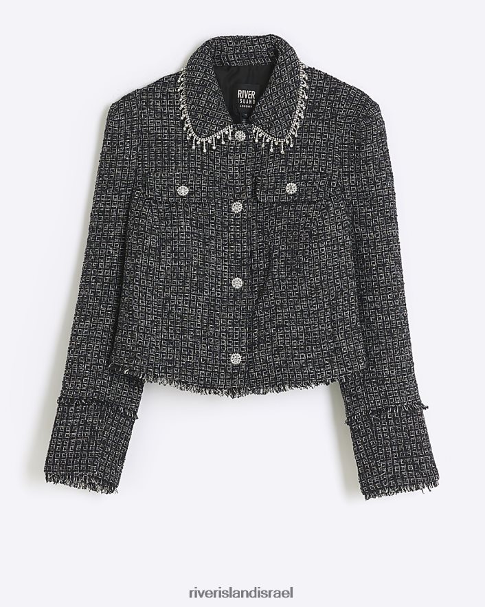 לבוש River Island בלייזר צווארון boucle diamante שָׁחוֹר נשים BDZ4083724
