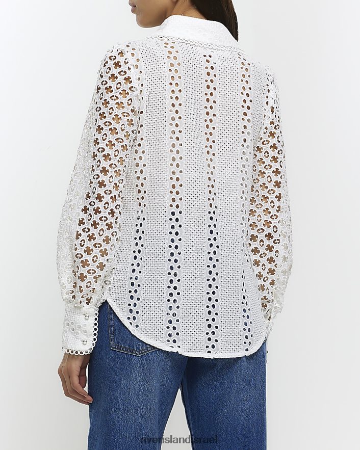 לבוש River Island חולצה עם שרוולים ארוכים של broderie לבן נשים BDZ4084513