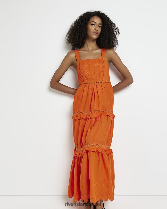 לבוש River Island שמלת מקסי של broderie תפוז נשים BDZ4084967