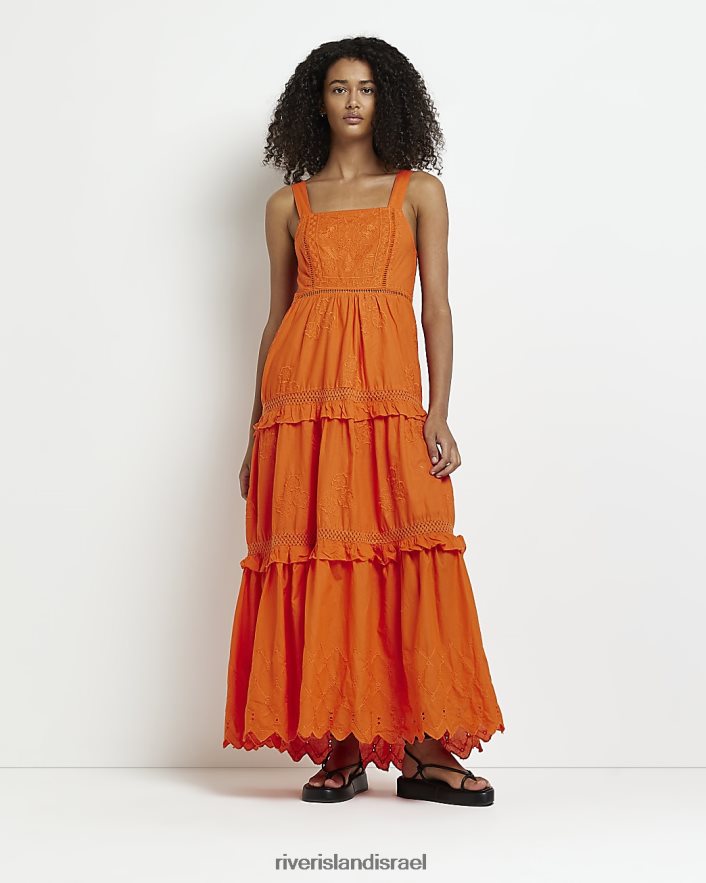 לבוש River Island שמלת מקסי של broderie תפוז נשים BDZ4084967