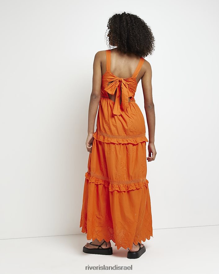 לבוש River Island שמלת מקסי של broderie תפוז נשים BDZ4084967