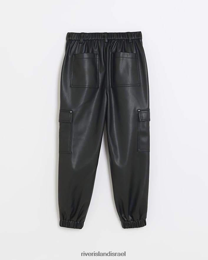 לבוש River Island מכנסי cargo מעור מלאכותי שָׁחוֹר בנות BDZ4086156