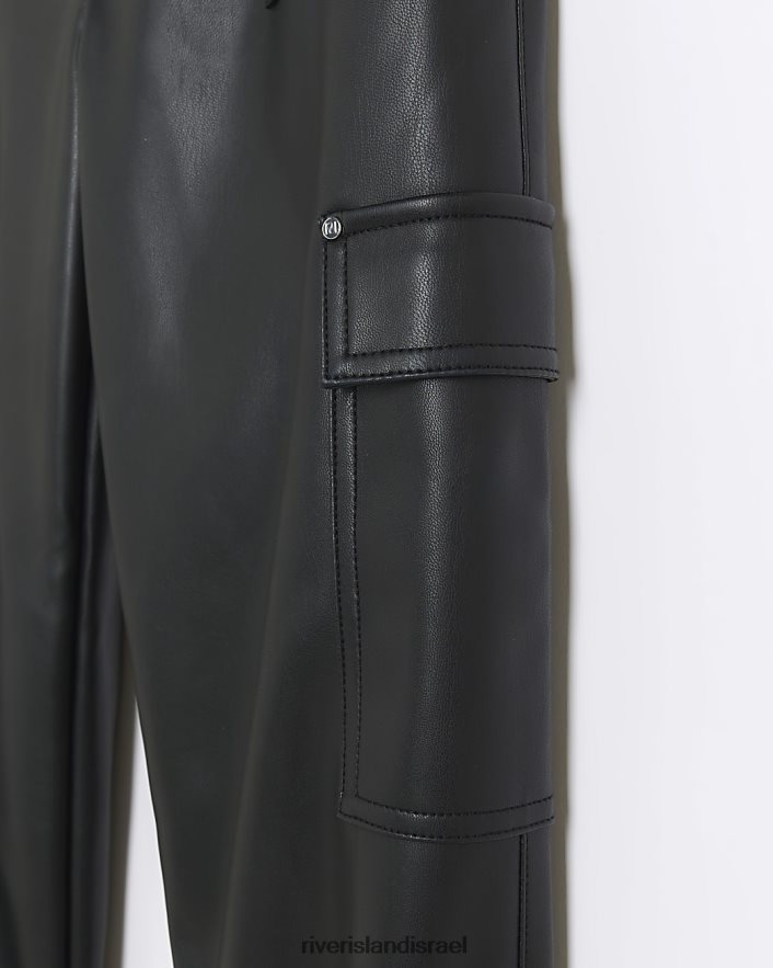 לבוש River Island מכנסי cargo מעור מלאכותי שָׁחוֹר בנות BDZ4086156