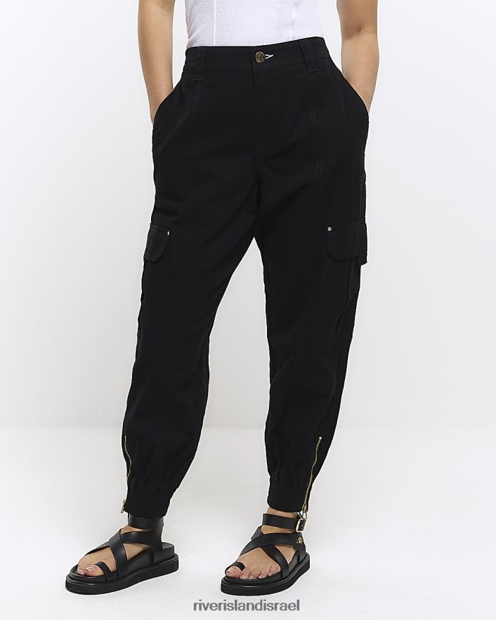 לבוש River Island מכנסי cargo petite עם חפתים שָׁחוֹר נשים BDZ4082278