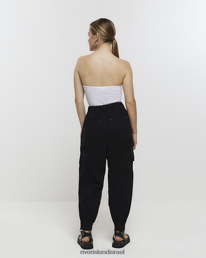 לבוש River Island מכנסי cargo petite עם חפתים שָׁחוֹר נשים BDZ4082278