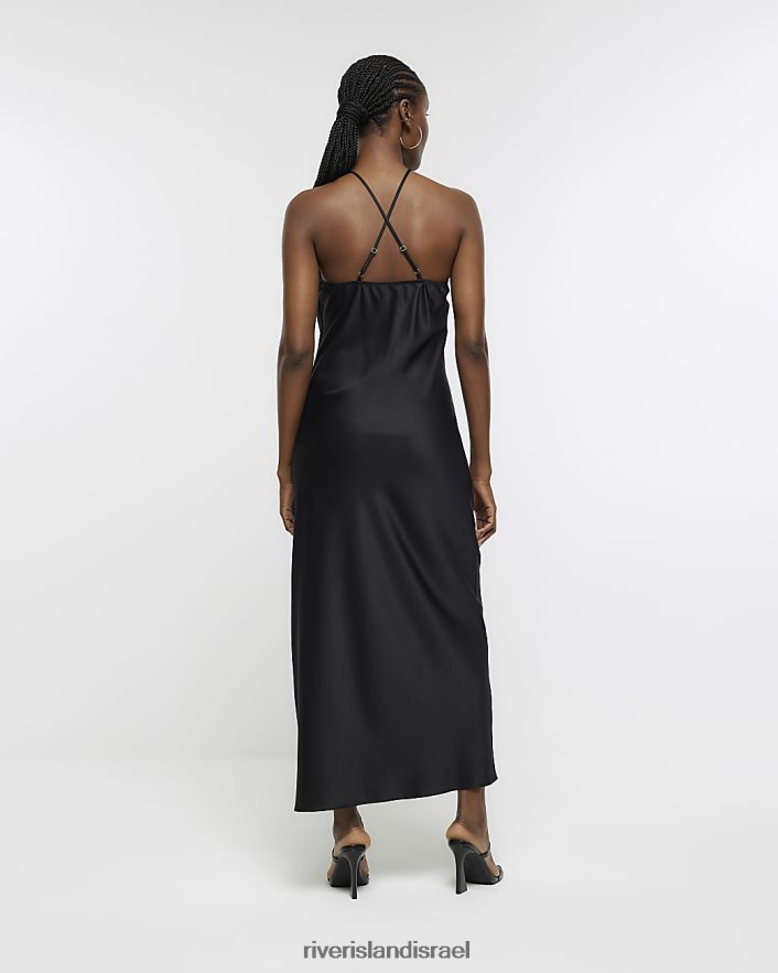 לבוש River Island שמלת מידי סאטן corsage bodycon שָׁחוֹר נשים BDZ408199