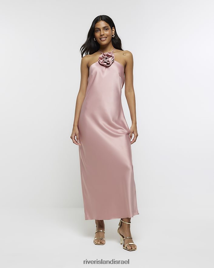 לבוש River Island שמלת מידי סאטן corsage bodycon וָרוֹד נשים BDZ408200