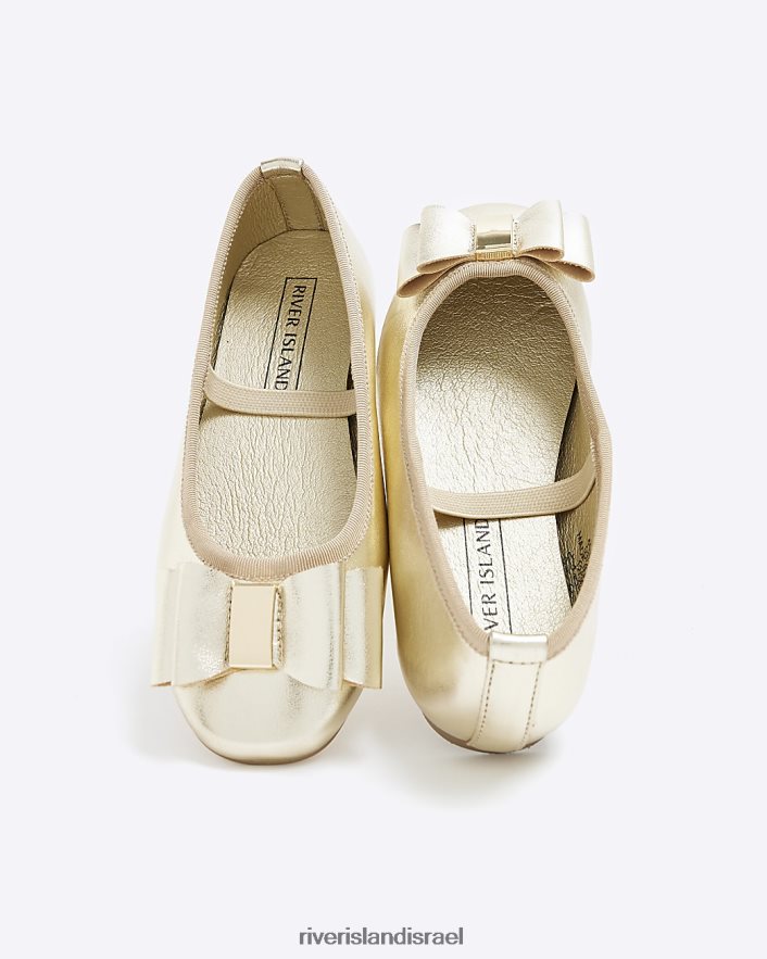 הַנעָלָה River Island נעלי בלרינה עם קשת g זהב בנות BDZ4083197