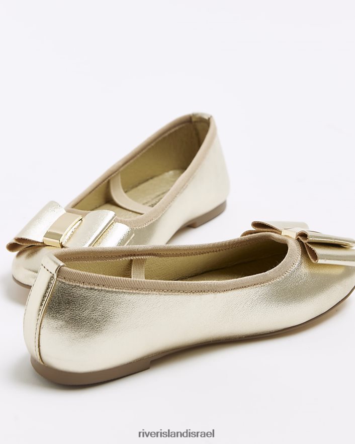 הַנעָלָה River Island נעלי בלרינה עם קשת g זהב בנות BDZ4083197