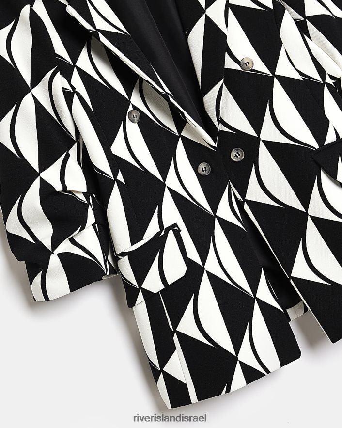 לבוש River Island g בלייזר שרוולים משופשפים מונוכרום שָׁחוֹר בנות BDZ4083216