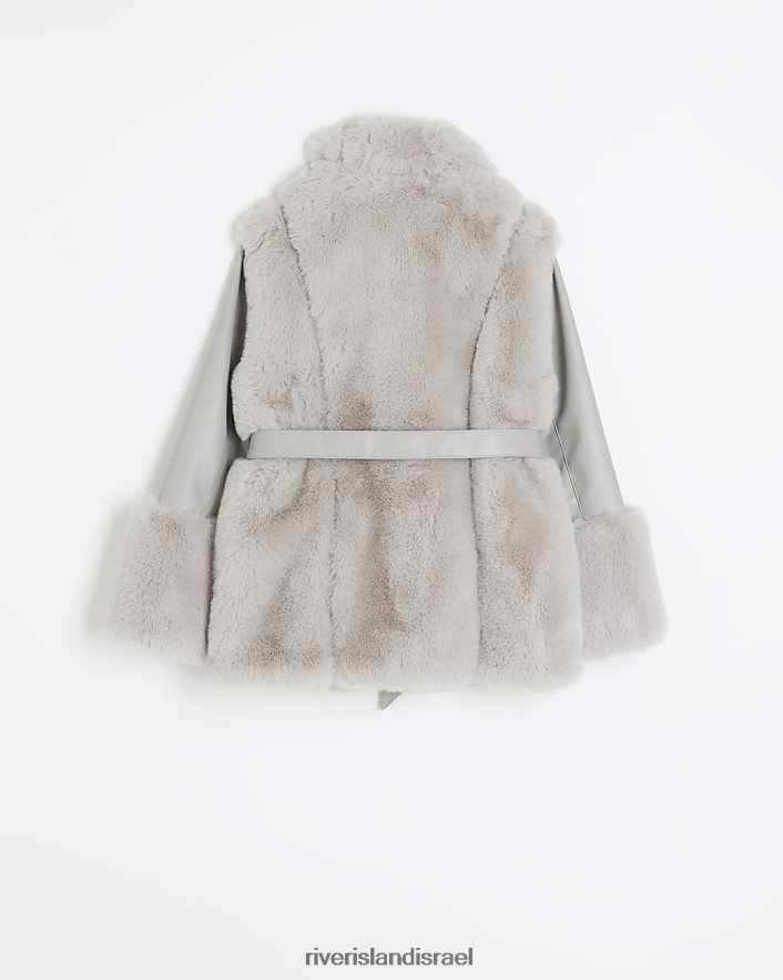 לבוש River Island g מעיל מעטפת פרווה מלאכותית אפור בנות BDZ4083237