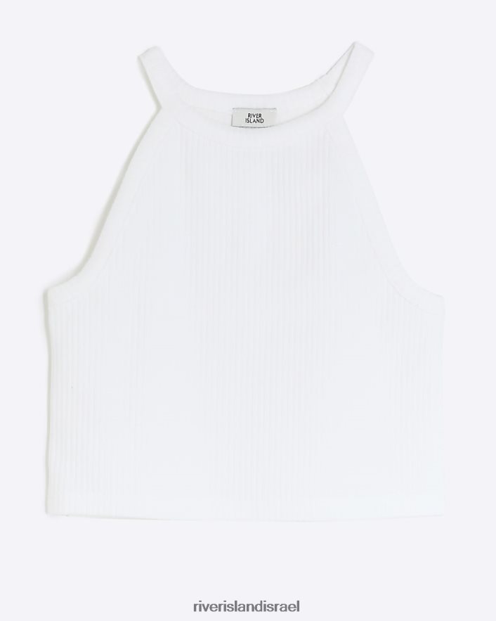לבוש River Island g טופ מצולע עם צווארון קולר לבן בנות BDZ4083264