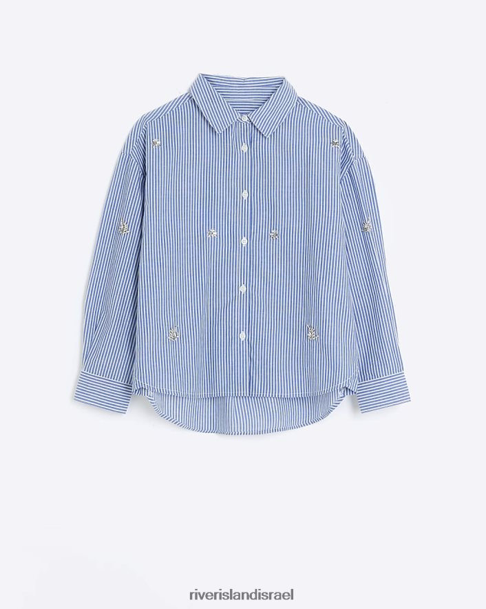 לבוש River Island g חולצה מעוטרת פסים כְּחוֹל בנות BDZ4083293