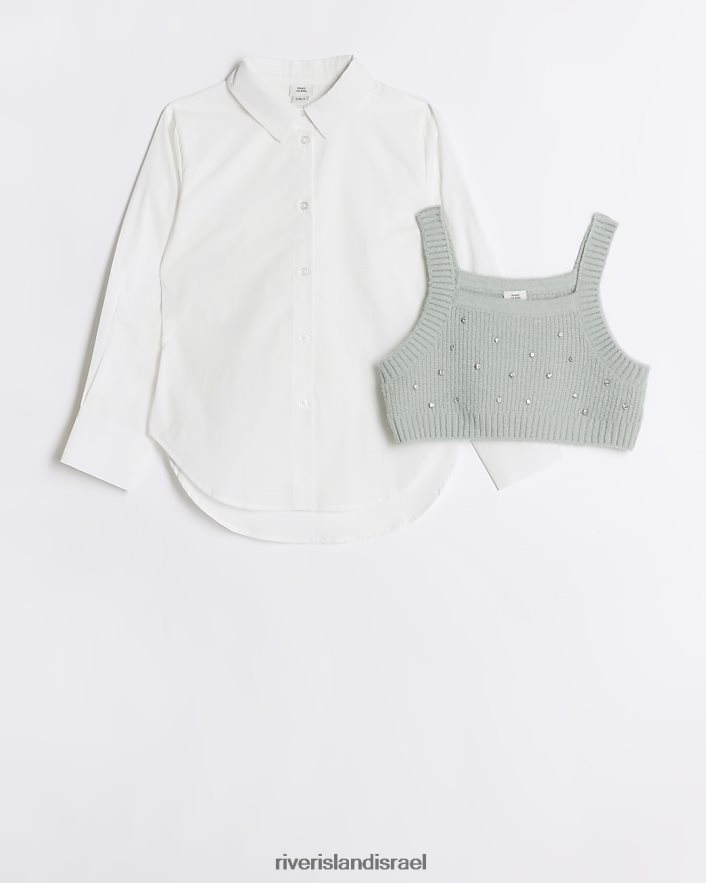 לבוש River Island g סריג היברידי חולצה וחולצה ירוק בנות BDZ4083306