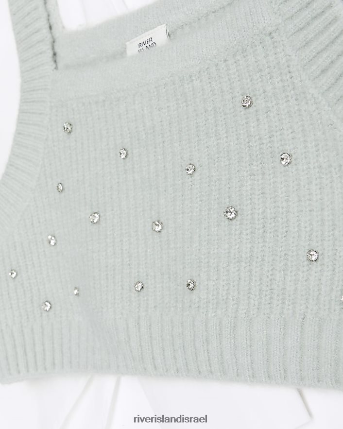 לבוש River Island g סריג היברידי חולצה וחולצה ירוק בנות BDZ4083306