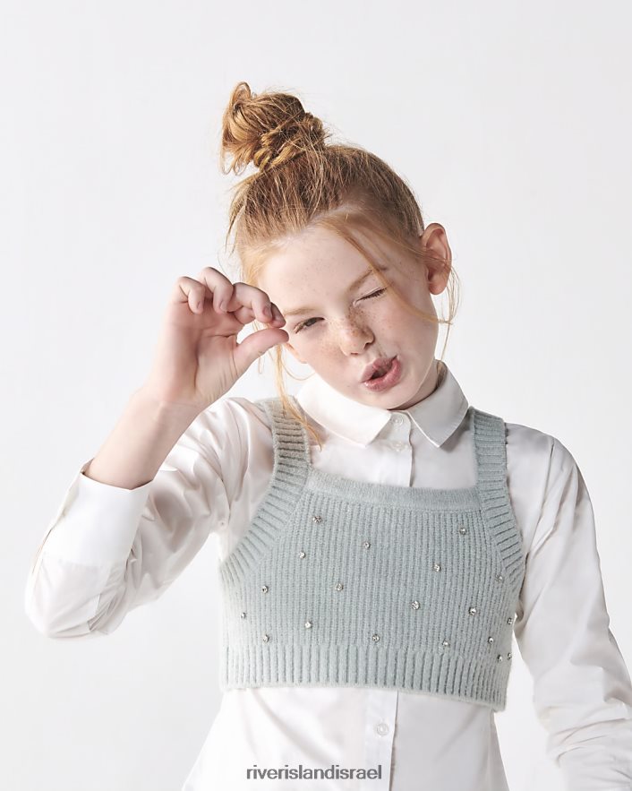 לבוש River Island g סריג היברידי חולצה וחולצה ירוק בנות BDZ4083306