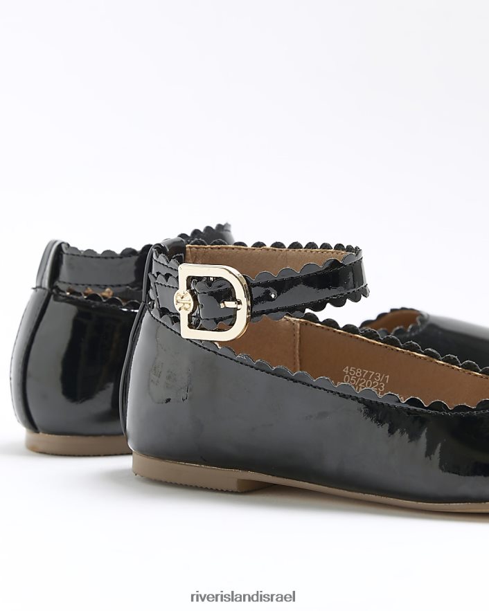 הַנעָלָה River Island g פטנט נעלי בלרינה סקאלופ שָׁחוֹר בנות BDZ4083313
