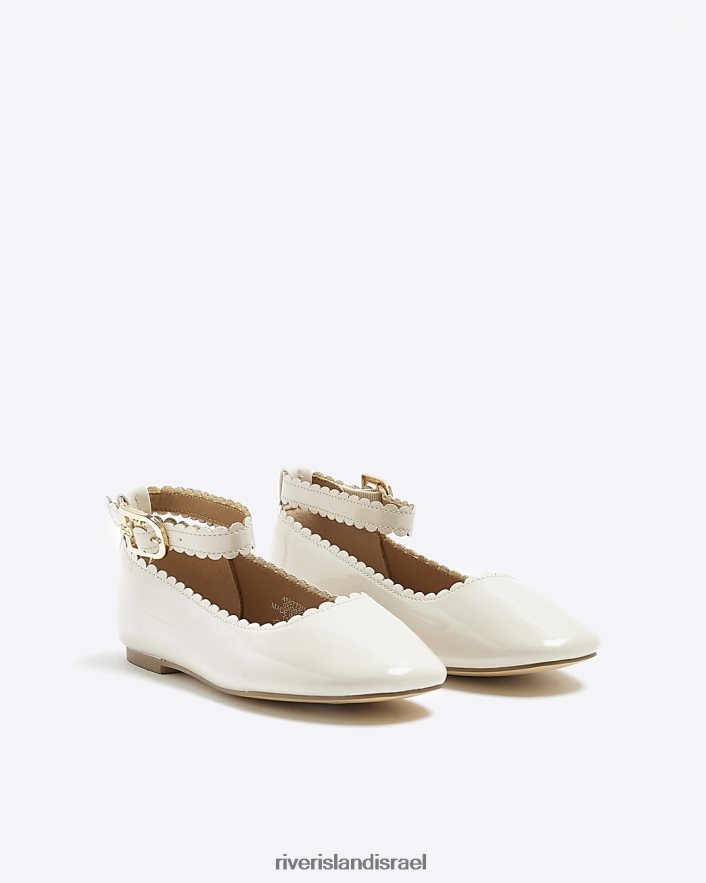 הַנעָלָה River Island g פטנט נעלי בלרינה סקאלופ קרם בנות BDZ4083314