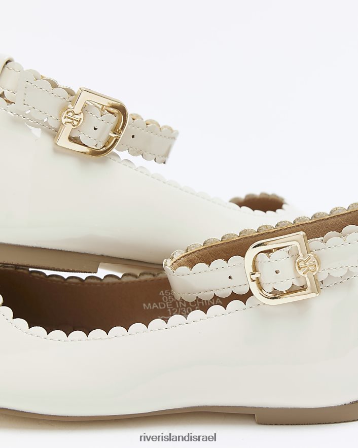 הַנעָלָה River Island g פטנט נעלי בלרינה סקאלופ קרם בנות BDZ4083314