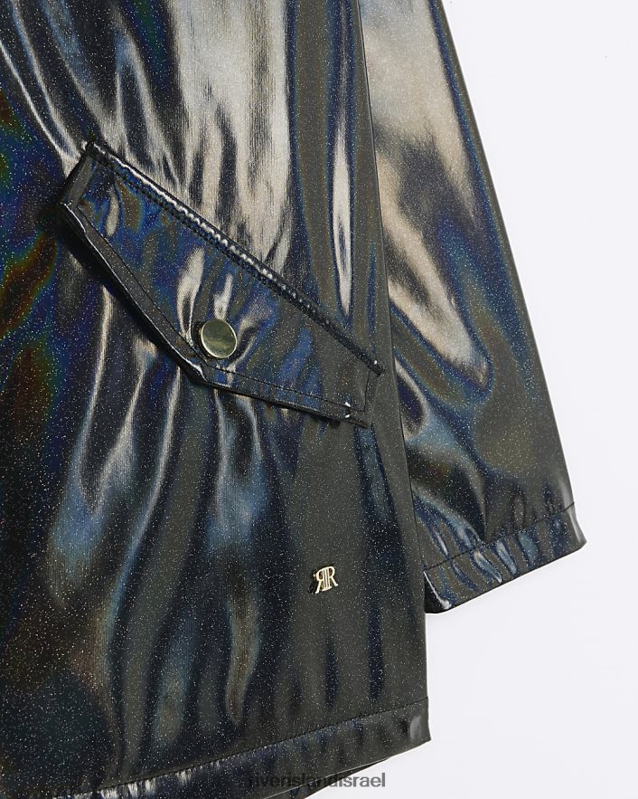 לבוש River Island g מעיל גשם עם ברדס נוצץ שָׁחוֹר בנות BDZ4083358