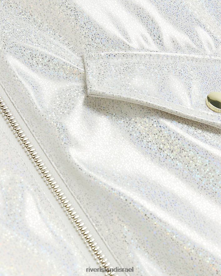 לבוש River Island g מעיל גשם עם ברדס נוצץ לבן בנות BDZ4083360