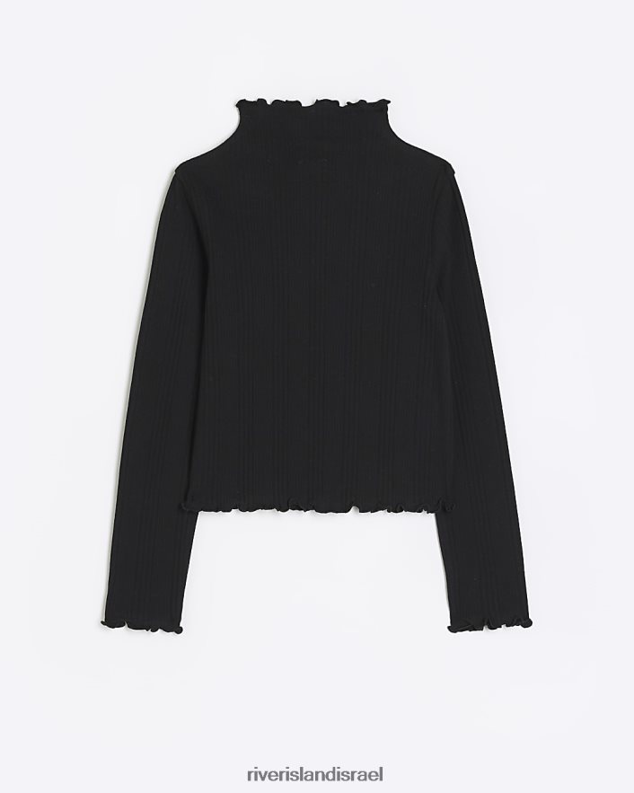 לבוש River Island g מכפלת חסה עליונית שרוול ארוך שָׁחוֹר בנות BDZ4083362