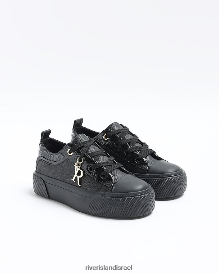הַנעָלָה River Island מאמנים שטוחים של g שָׁחוֹר בנות BDZ4083374