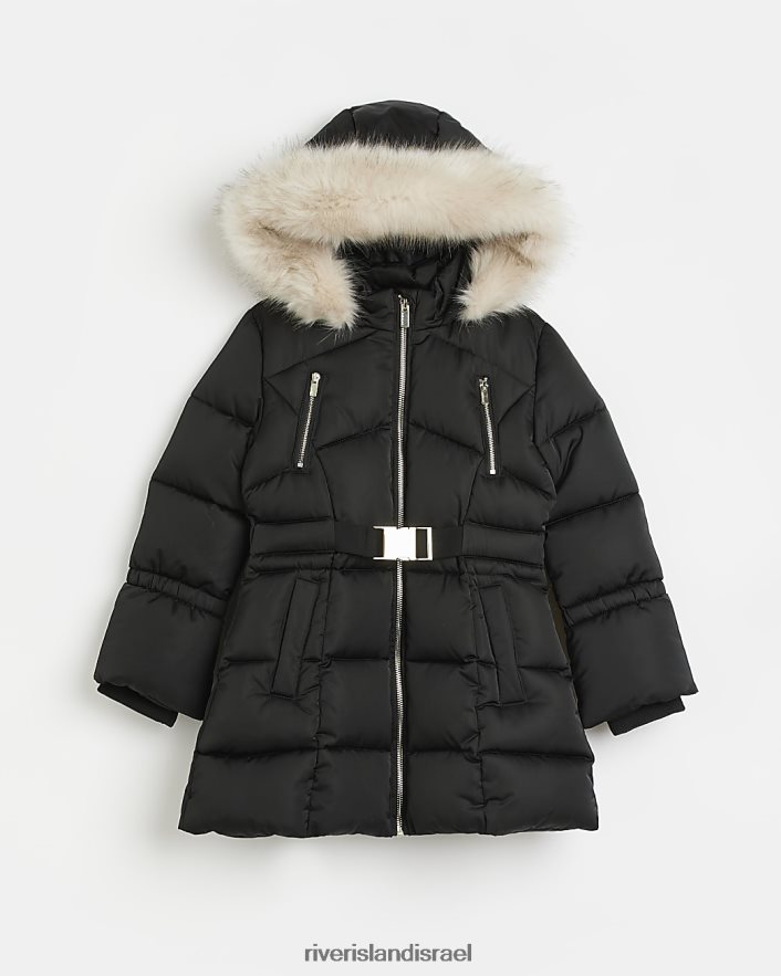 לבוש River Island g קפוצ'ון פרווה מלאכותית מעיל נפוח שָׁחוֹר בנות BDZ4083383